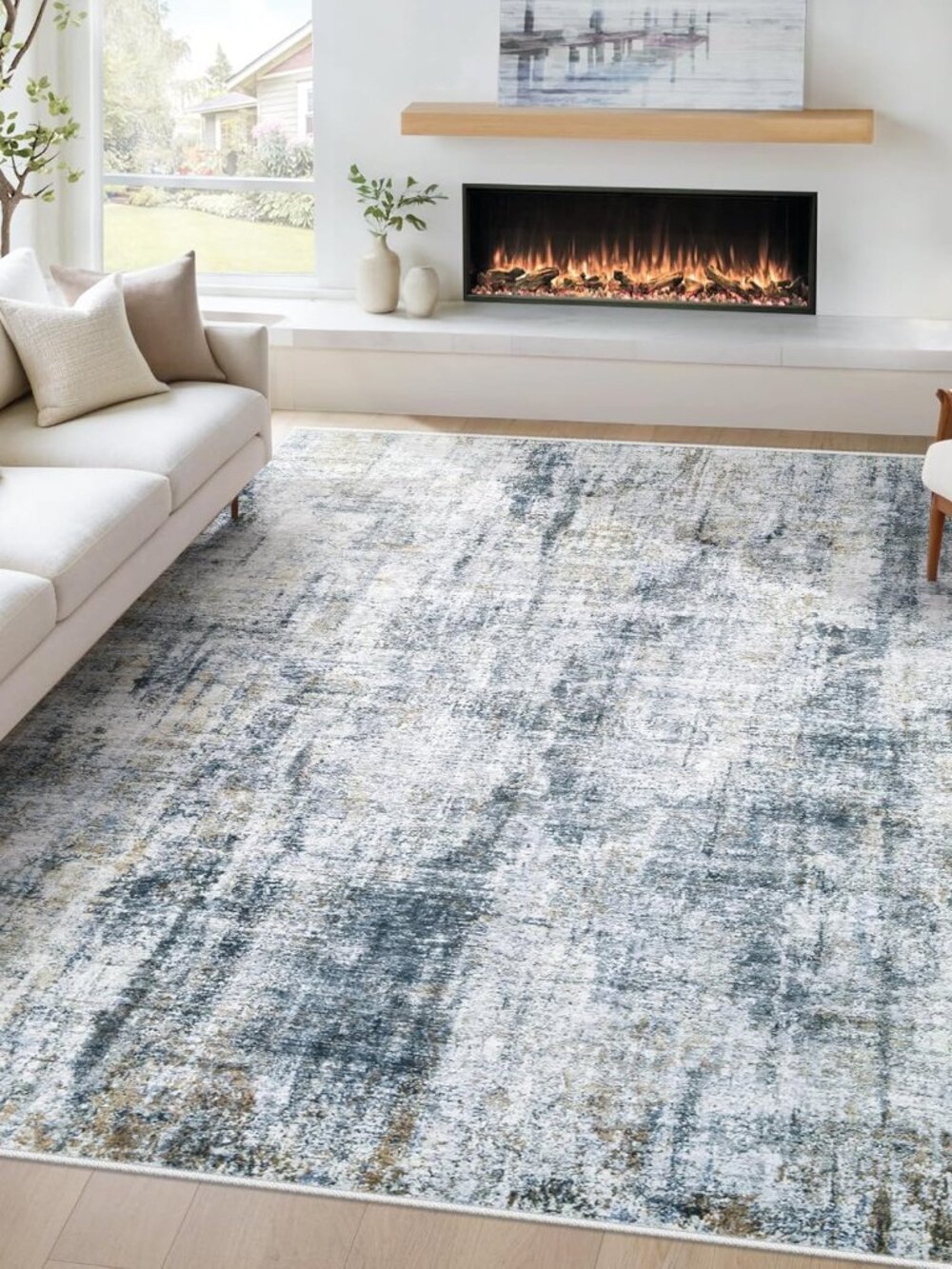 5x7 Area Rug for Living Room: Washable Abstract Soft Rugs Non Slip Modern Stain